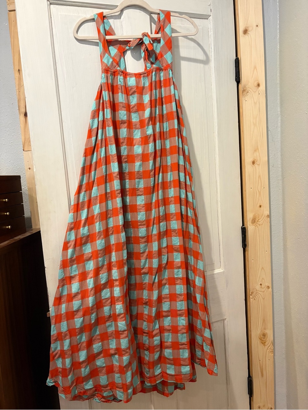 Anthropologie apron style gingham Maxi Dress